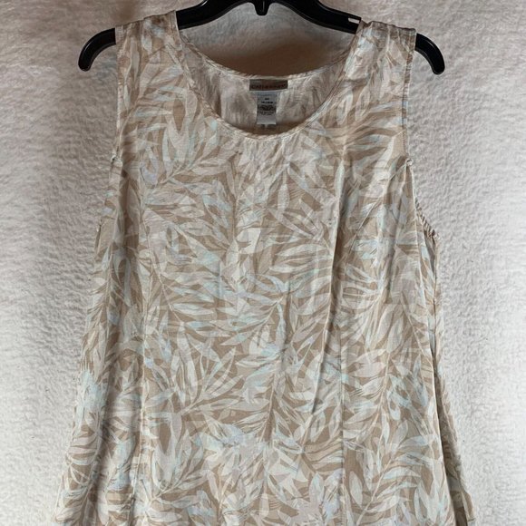 Catherines Women's Leaf Print Linen Blend Sleeveless Tan Midi Dress Size 0X 8842 - Picture 2 of 11